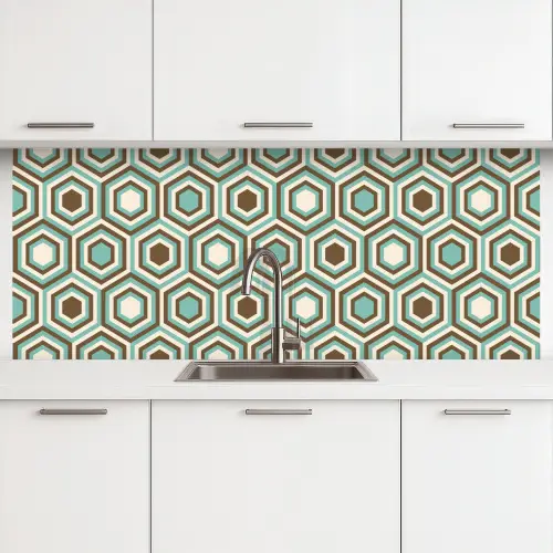 Retro - Honeycomb - Blauw - Bruin keuken achterwand 2 middel 871 -3d