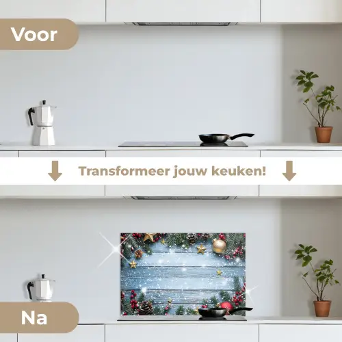 Kerstomlijsting - Sneeuw - Meerkleurig keuken achterwand spatscherm klein -voor_na_NL