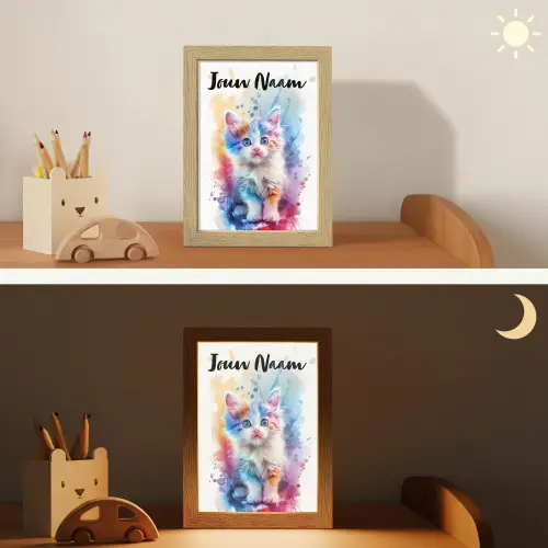 Kat - Kleurrijk - Verf - Dier - Wit Light Box met kabel (Kinderlampje) klein -sfeer3_kind
