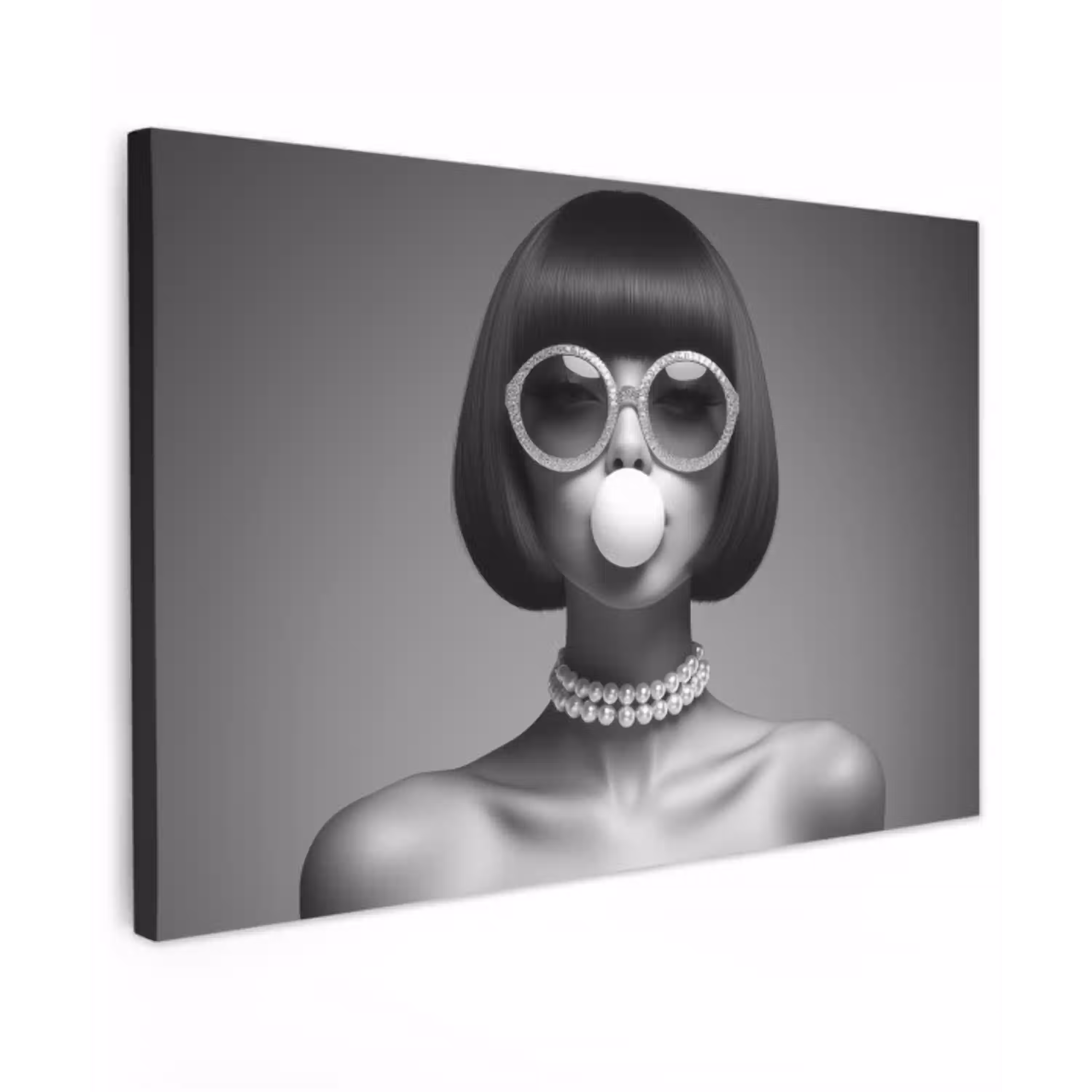 Vrouw - Zwart Wit - Ketting - Zonnebril Tuinposter op houten frame 2 cm dik klein -3d