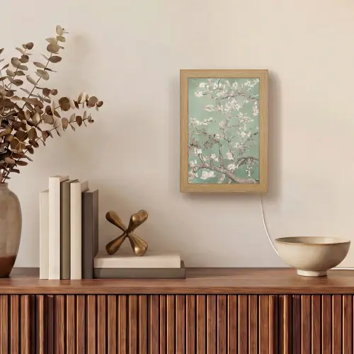 Amandelbloesem - Kunst - Van Gogh - Groen Light Box met kabel (Tafellamp) klein -sfeer2