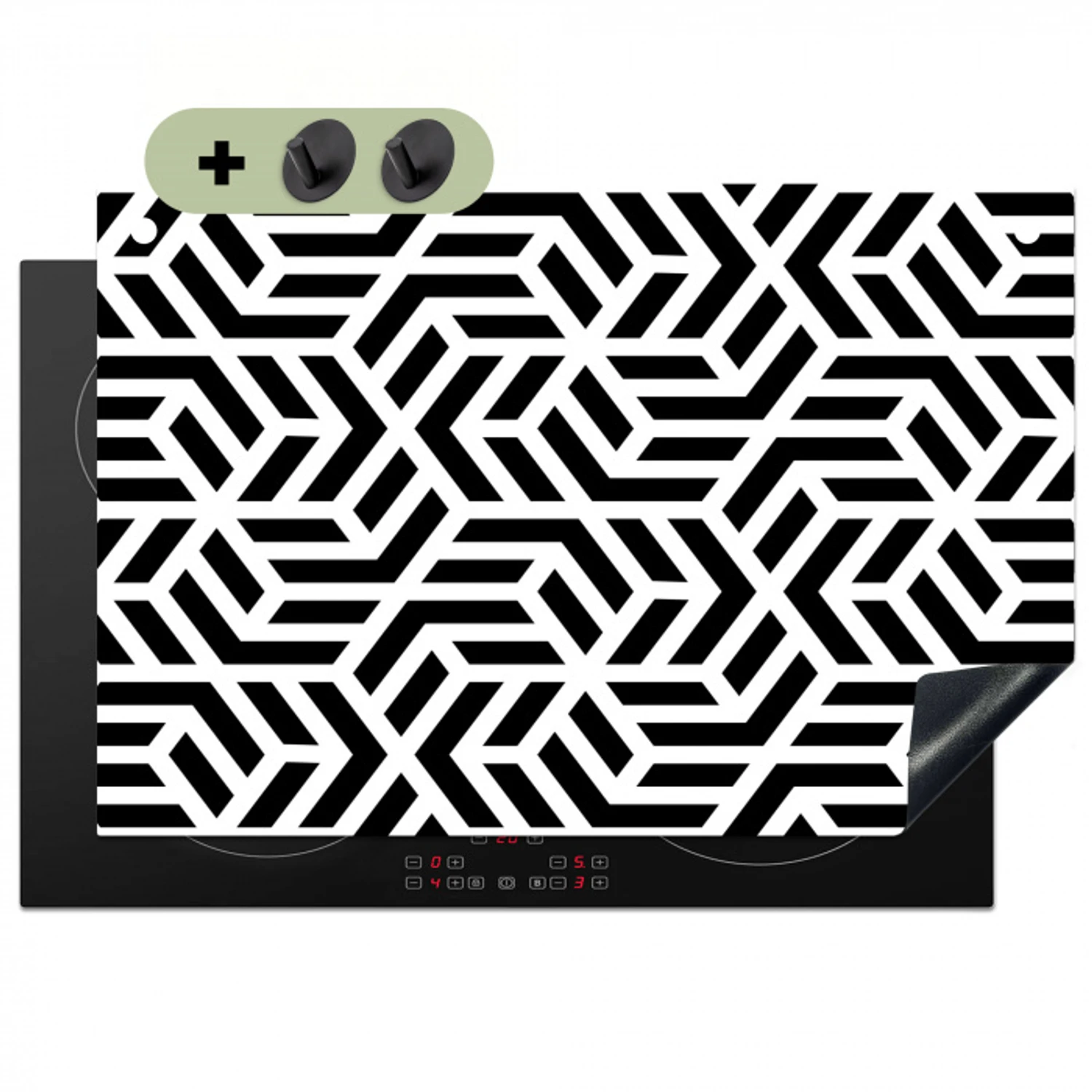 Design - Geometrie - Patroon - Zwart - Wit Inductie beschemer met haakjes klein 777 -3d