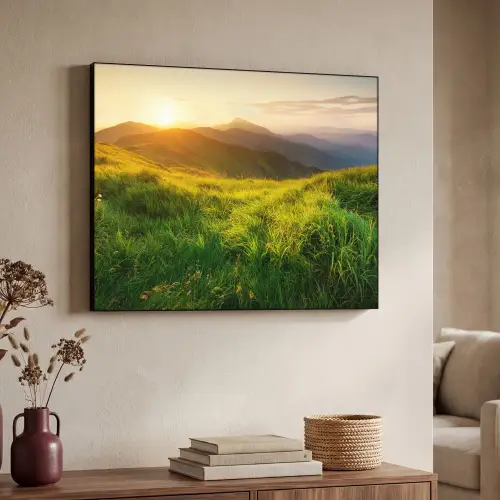 Gras - Heuvels - Zon - Natuur - Landschap Textielframe zwart klein -sfeer3
