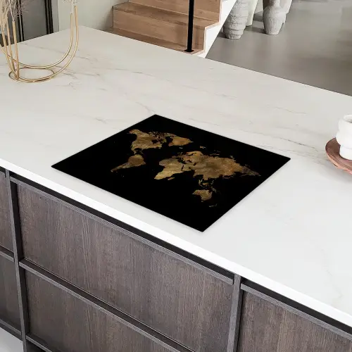 Wereldkaart - Goud - Luxe - Aarde - Zwart Inductie beschermer vinyl 3mm groot -sfeer8