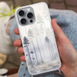 Bos - Bomen - Mist - Natuur - Illustratie - Grijs Hoesje iPhone 16 Pro Max met koord klein -sfeer3