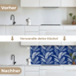 Blad - Palm - Blauw keuken achterwand 2 middel 871 -voor-na_DE