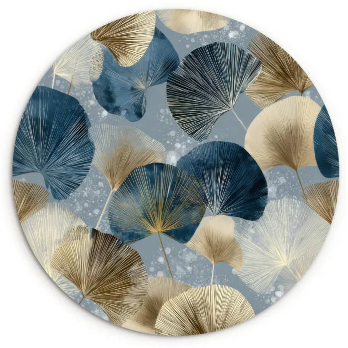 Bladeren - Abstract - Goud - Blauw Wandcirkel kunststof plaat 5mm dik klein -3d
