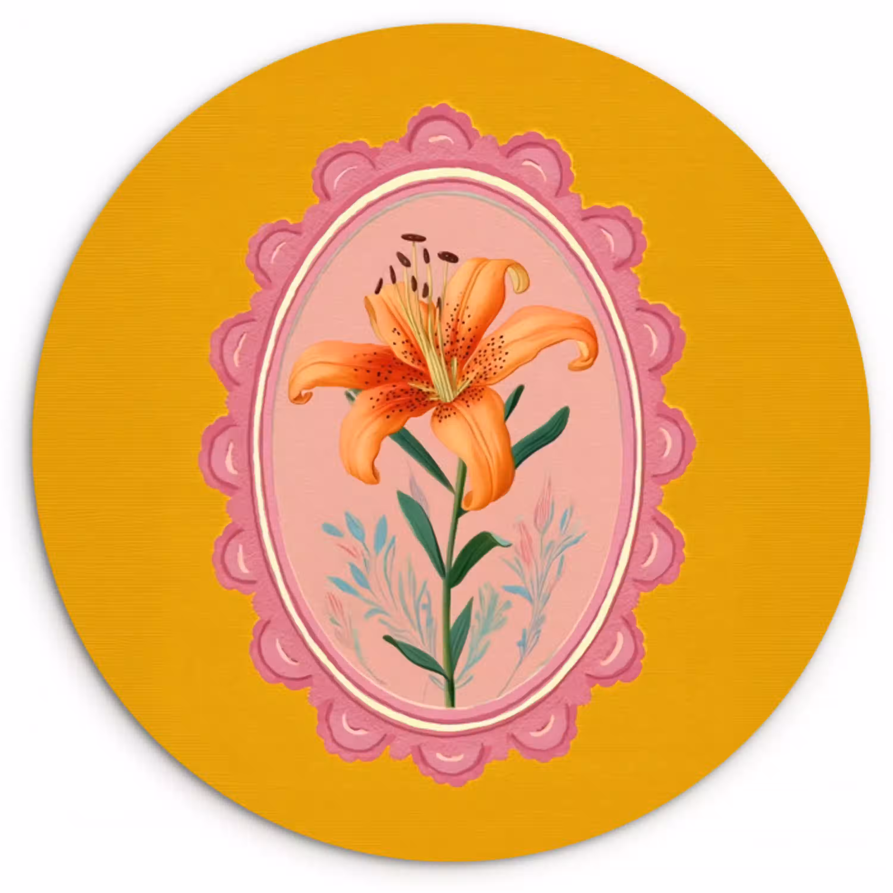 Lelie - Oranje - Lijst - Ovaal Wandcirkel kunststof plaat 5mm dik klein -3d