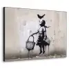 Graffiti - Meisje - Vogel - Street Art - Banksy Style Textielframe - compleet frame klein -3d