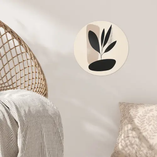 Plant - Beige - Japandi Wandcirkel behangsticker klein -sfeer4