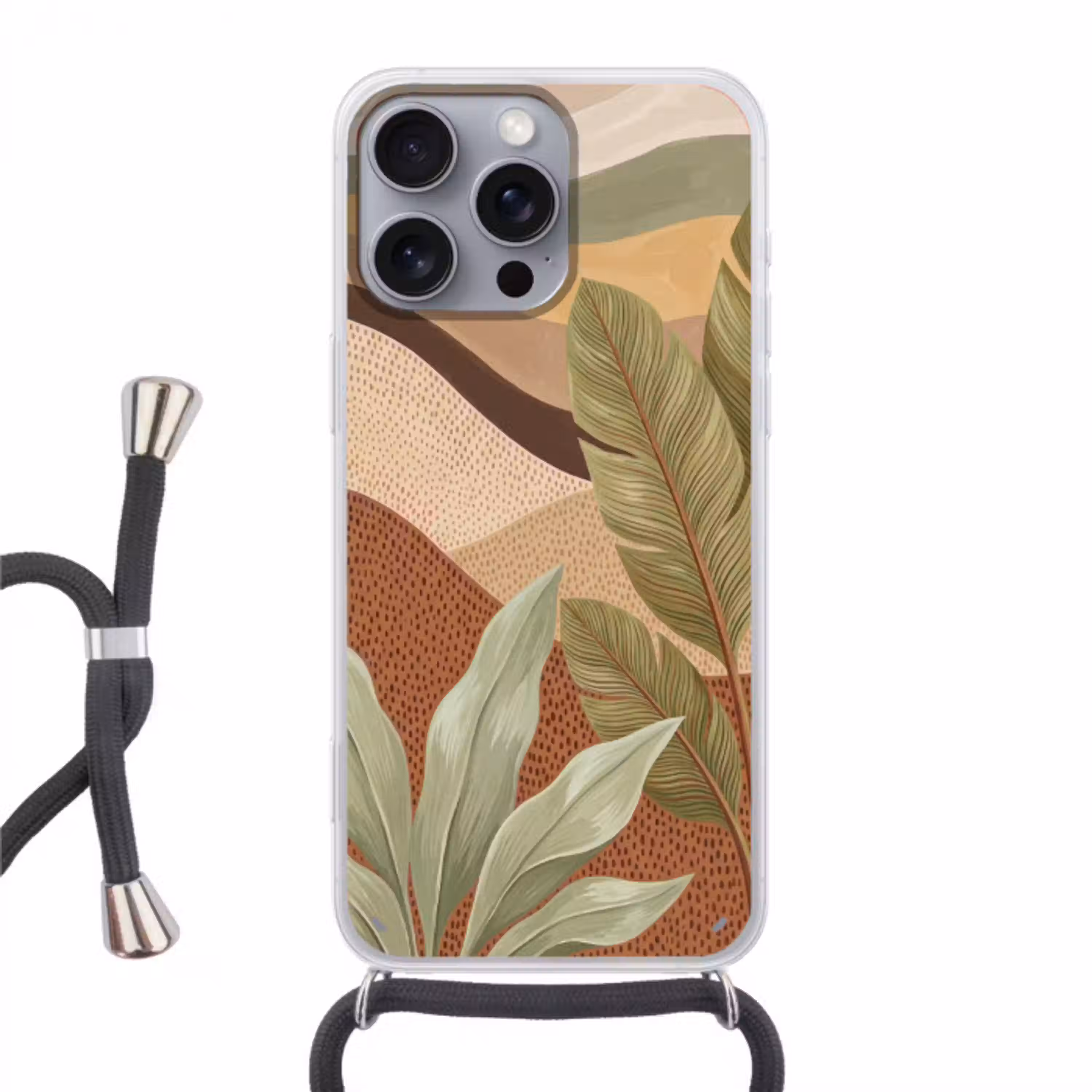 Natuur - Bladeren - Landschap - Abstract - Aardetinten Hoesje iPhone 16 Pro Max met koord klein -3d