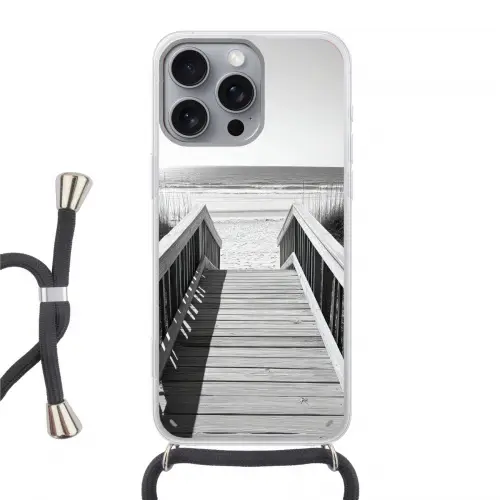 Loopbrug - Hout - Strand - Zee Hoesje iPhone 16 Pro Max met koord klein -3d