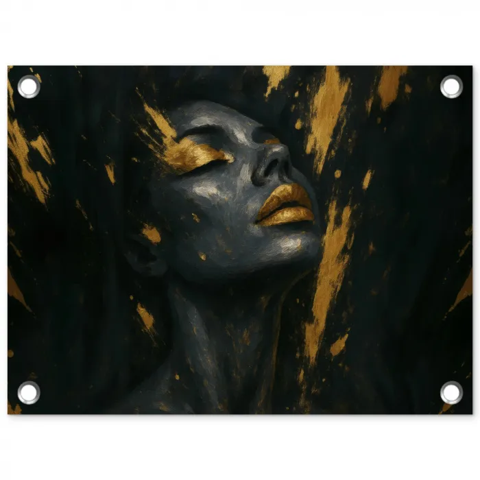 Gezicht - Vrouw - Verfspatten - Abstract tuinposter los doek klein -3d