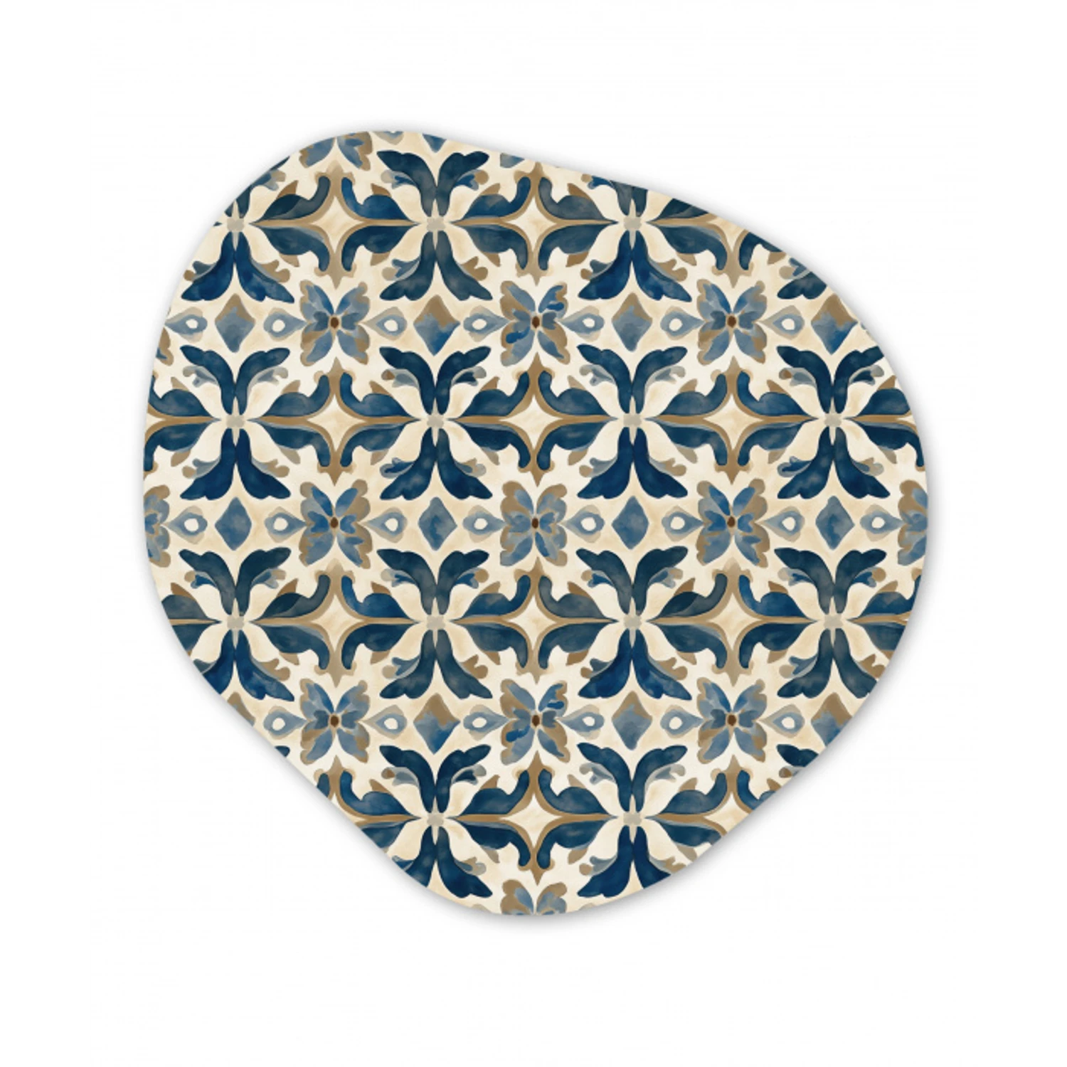 Tegel - Patroon - Blauw - Beige Wandcirkel Organisch Aluminium middel 851 -3d