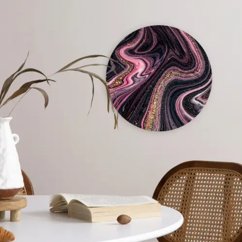 Marmerlook - Roze - Paars - Goud - Luxe - Marmer Wandcirkel kunststof plaat 5mm dik klein -sfeer4