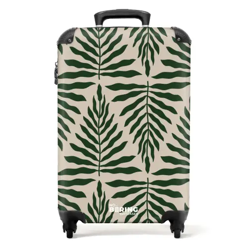 Patroon van bladeren in beige met donkergroen NBS - Handbagage koffer - Unisex middel -productfoto_recht