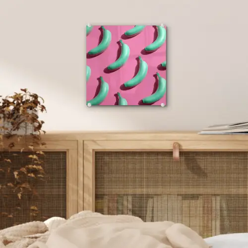 Bananen - Patroon - Blauw - Roze plexiglas 5mm klein -sfeer4