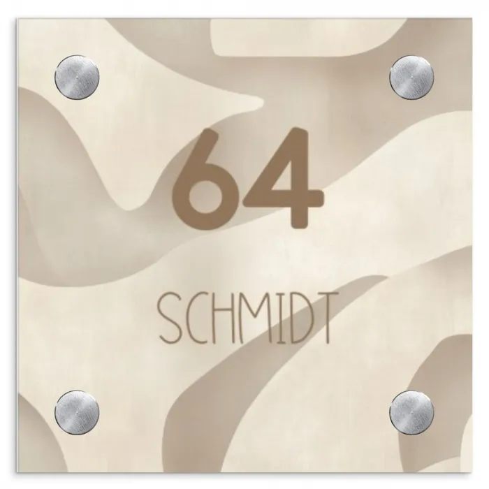 Beige organisch - Modern Naambord Vierkant klein -3d