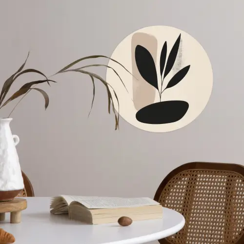 Plant - Beige - Japandi Wandcirkel behangsticker klein -sfeer3