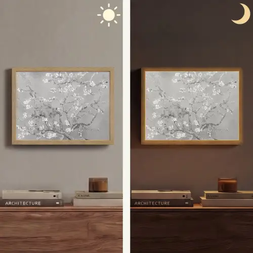 Amandelbloesem - Kunst - Van Gogh - Grijs Light Box met batterij (Wandlamp) middel -sfeer3