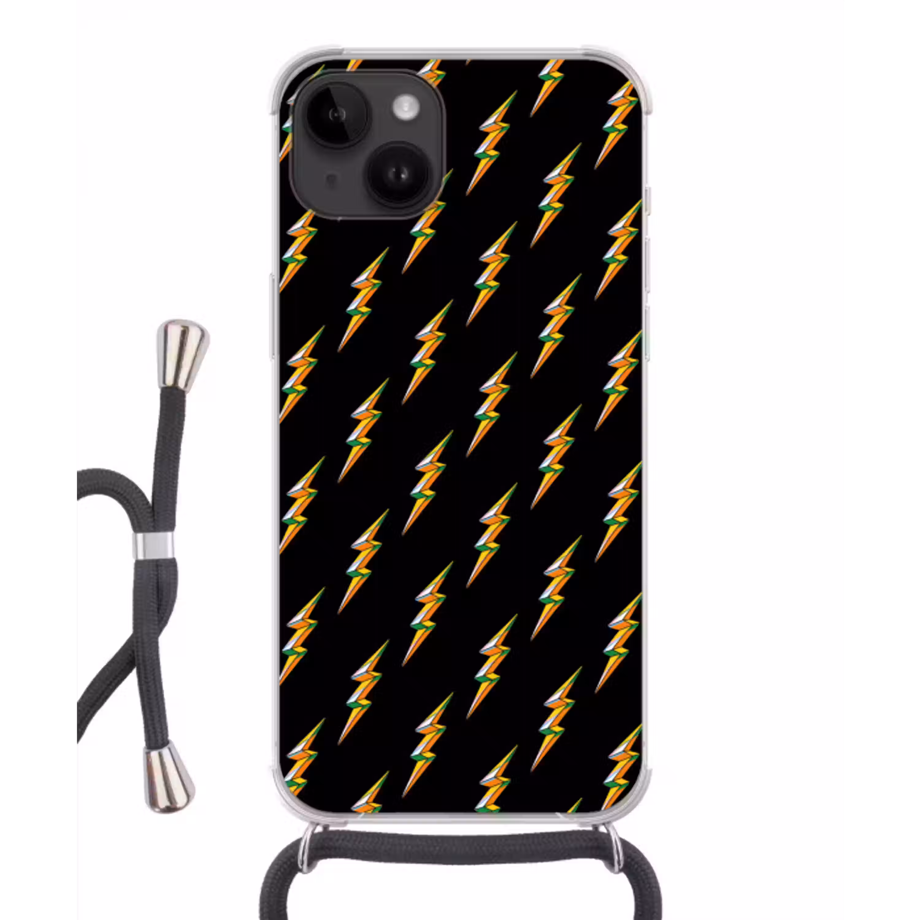 Bliksemschicht - Geel - Zwart Crossbody Case iPhone 14 middel -3d