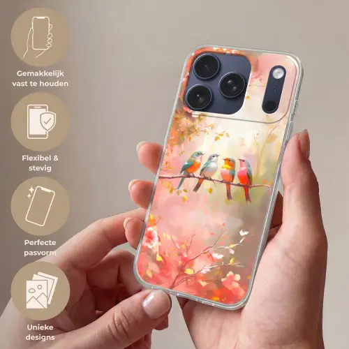 Vogels - Kleurrijk - Tak Telefoonhoesje iPhone 17 Pro klein -sfeer3_NL