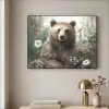Bruine beer - Wilde dieren - Bloemen - Planten Textielframe - compleet frame klein -sfeer2