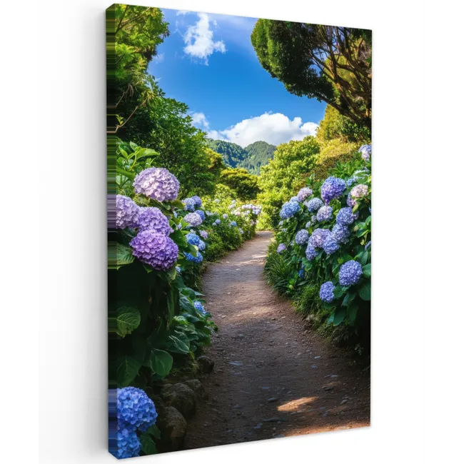 Hortsensia - Pad - Bloemen Tuinposter op houten frame 2 cm dik klein -3d