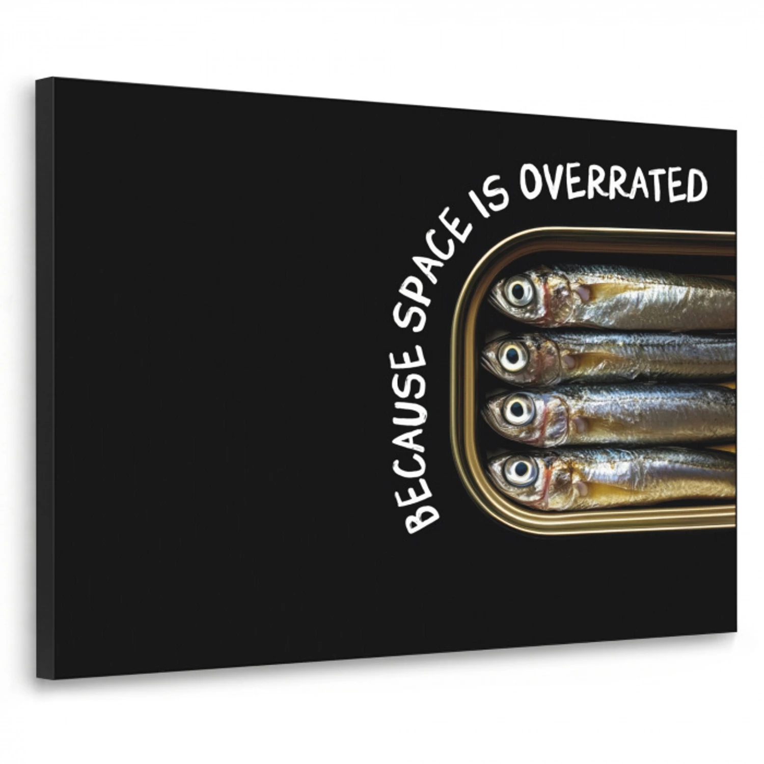 Sardines - Tekst - Vis - Blik Textielframe - compleet frame klein -3d