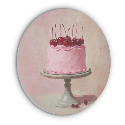 Taart - Pink - Cherry Akoestische PET Vilt - Rond klein -3d