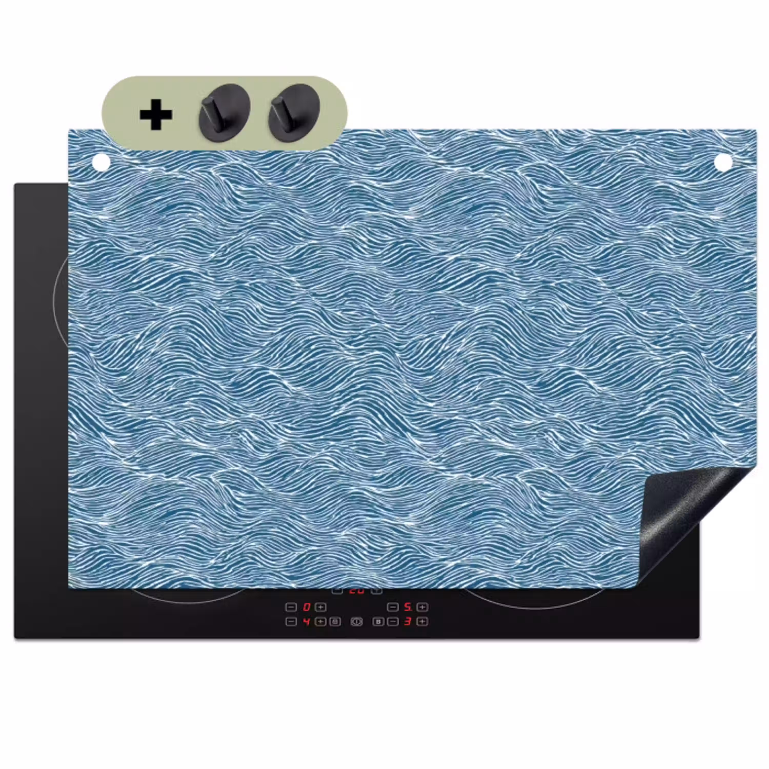 Blauw - Wit - Golven - Getekend - Textuur Inductie beschemer met haakjes klein 777 -3d
