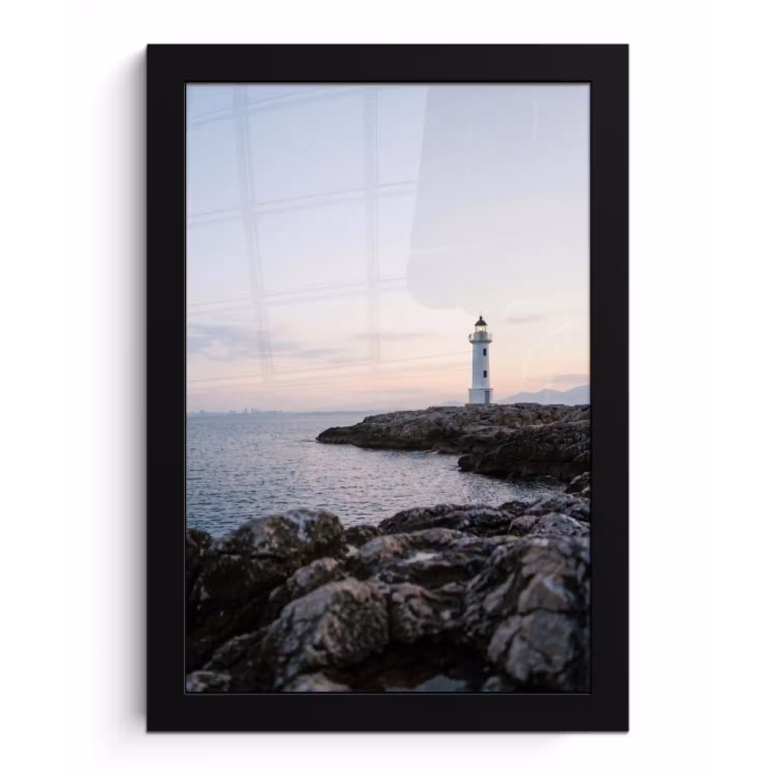 Rotsen - Vuurtoren - Wit fotolijst zwart zonder passe partout klein -3d