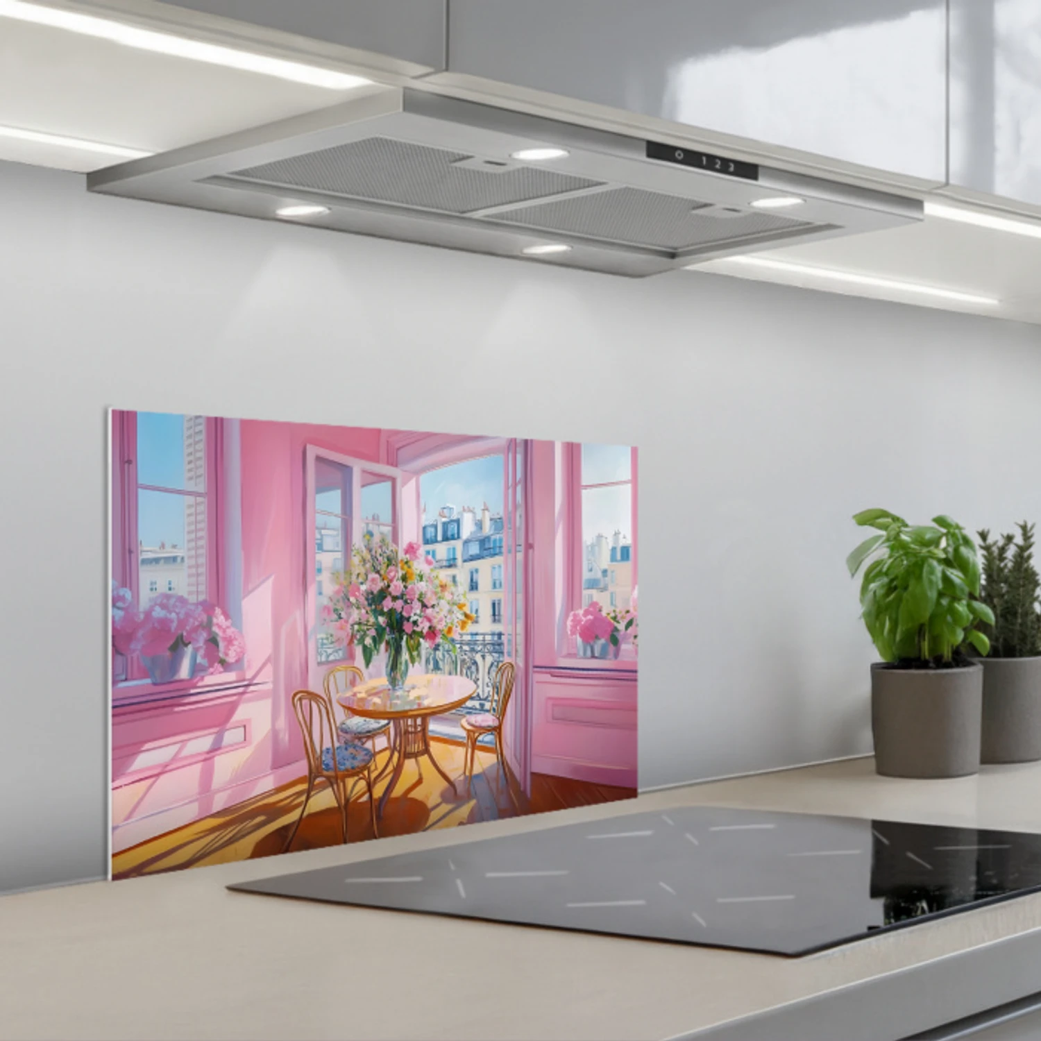 Pink - City - Bloemen keuken achterwand spatscherm klein -3d_schuin