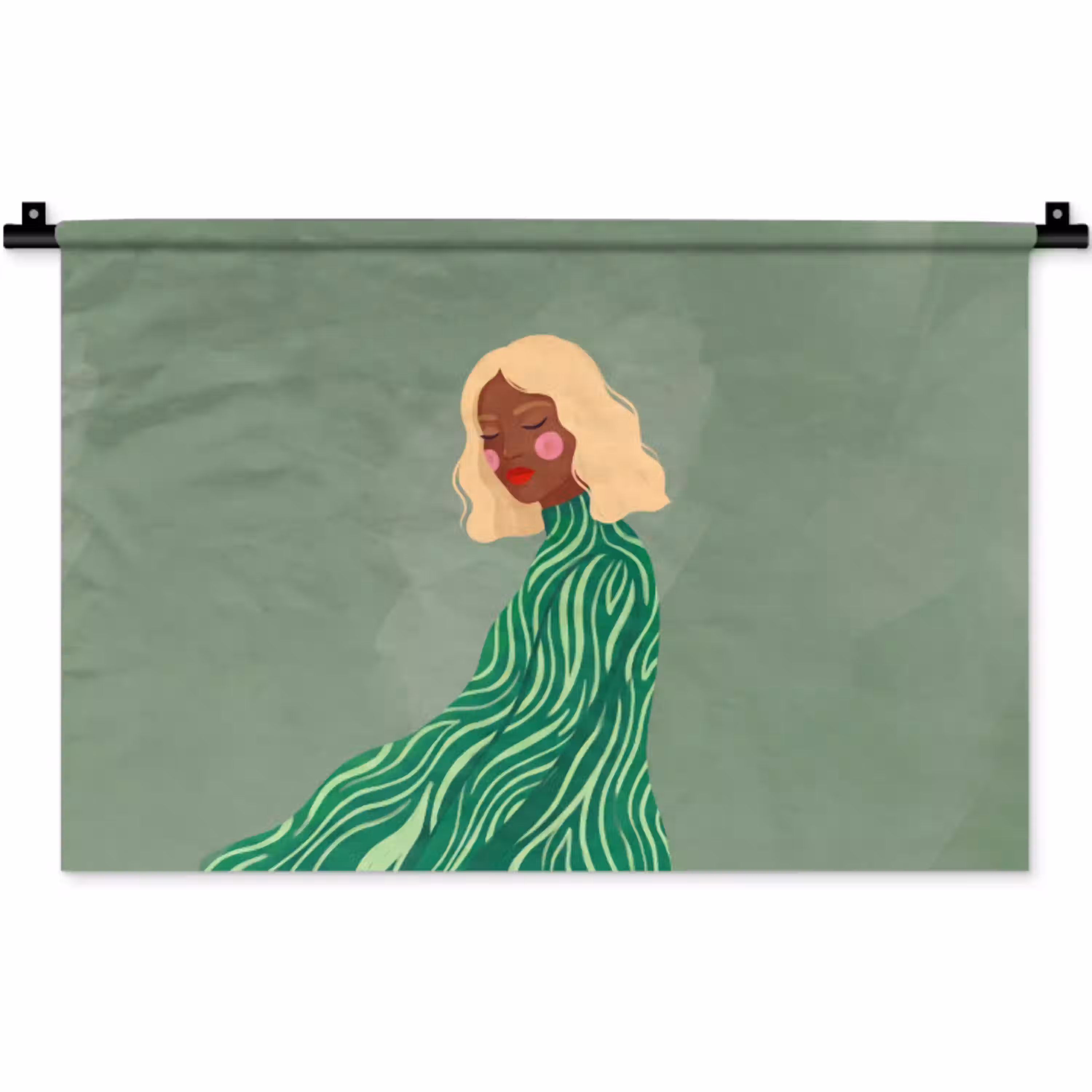 Vrouw - Portret - Illustratie - Modern - Groen Wandkleed katoen klein -zz3d