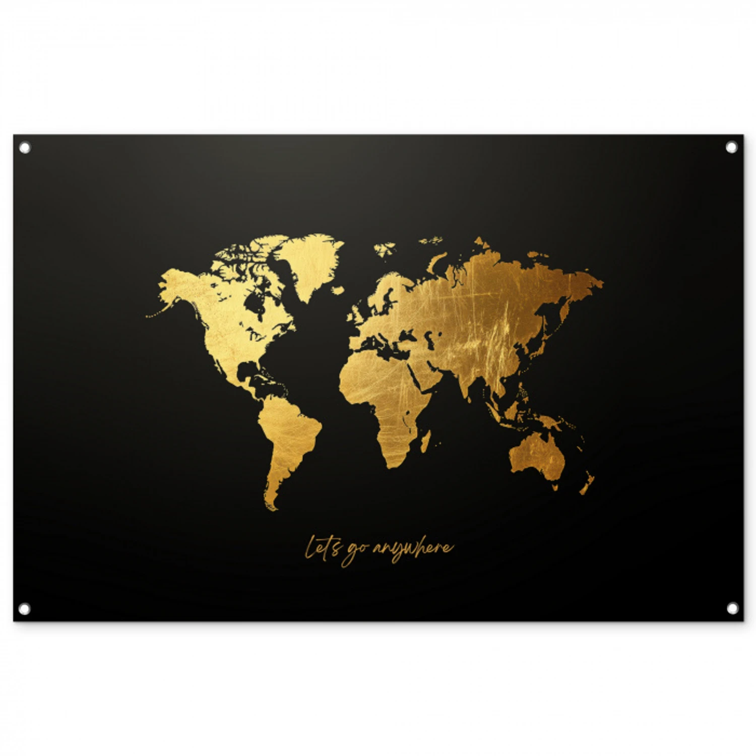 Goud - Glanzend - Wereldkaart - Luxe tuinposter los doek groot -3d