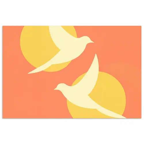 Vogels - Cirkels - Geel poster papier klein -3d