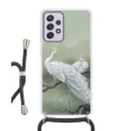Pauwen - Wit - Natuur - Groen Hoesje Samsung Galaxy A52 5G met koord klein -3d