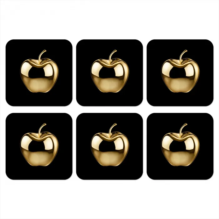 Appel - Goud - Chrome - Zwart onderzetter kurk middel -3d