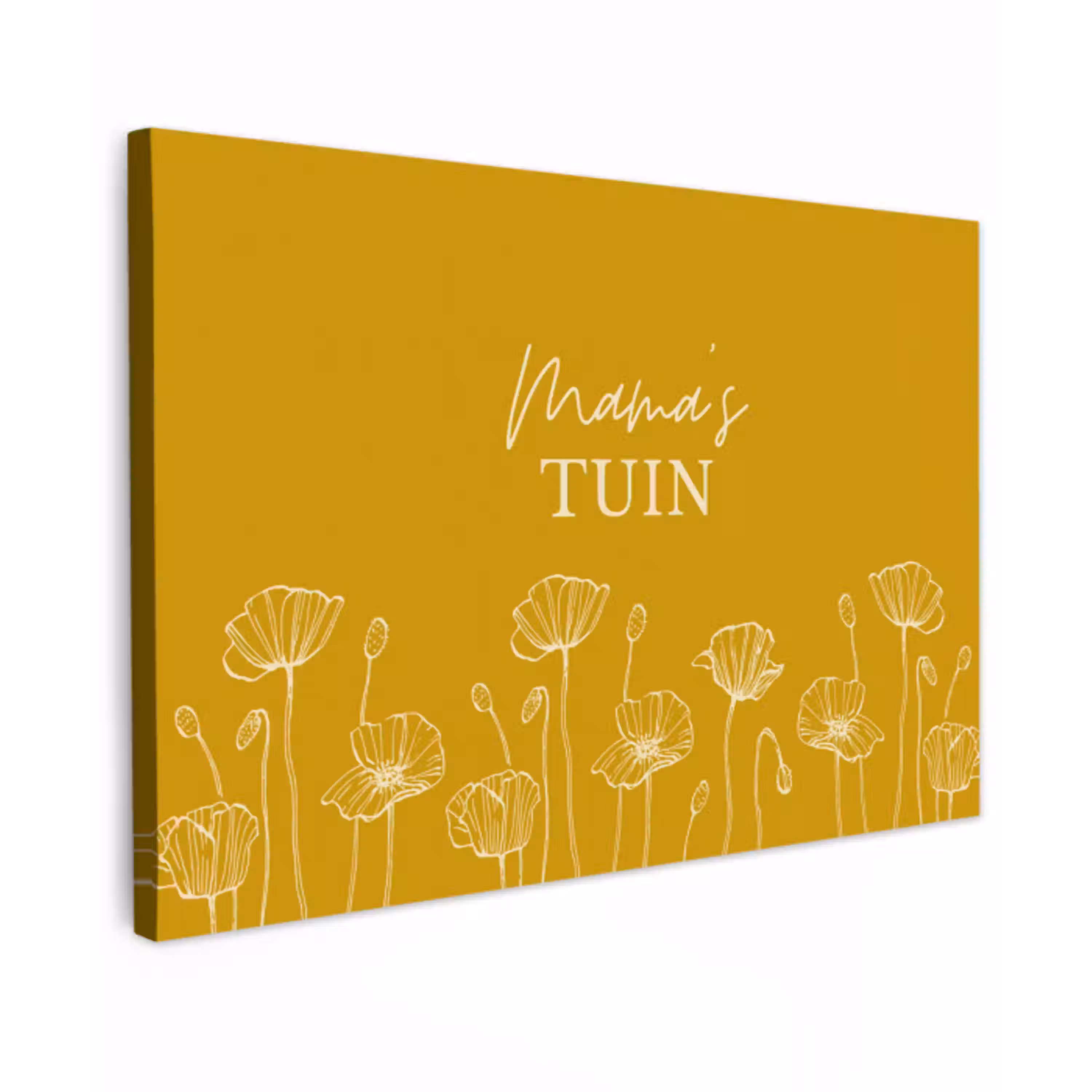Mama's Tuin op Gele Achtergrond Tuinposter op houten frame 2 cm dik klein -3d