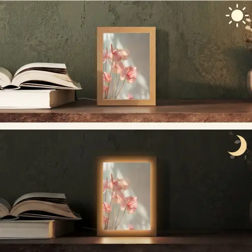 Bloemen - Stelen - Roze - Schaduw Light Box met kabel (Tafellamp) klein -sfeer3