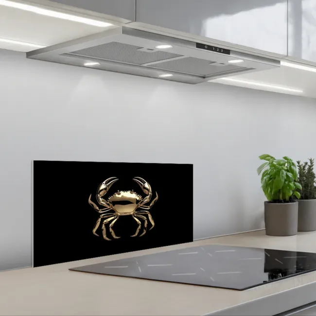 Goud - Krab - Dieren - Zwart keuken achterwand spatscherm klein -3d_schuin