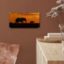 Olifanten - Savanne - Zonsondergang plexiglas 5mm klein -sfeer5