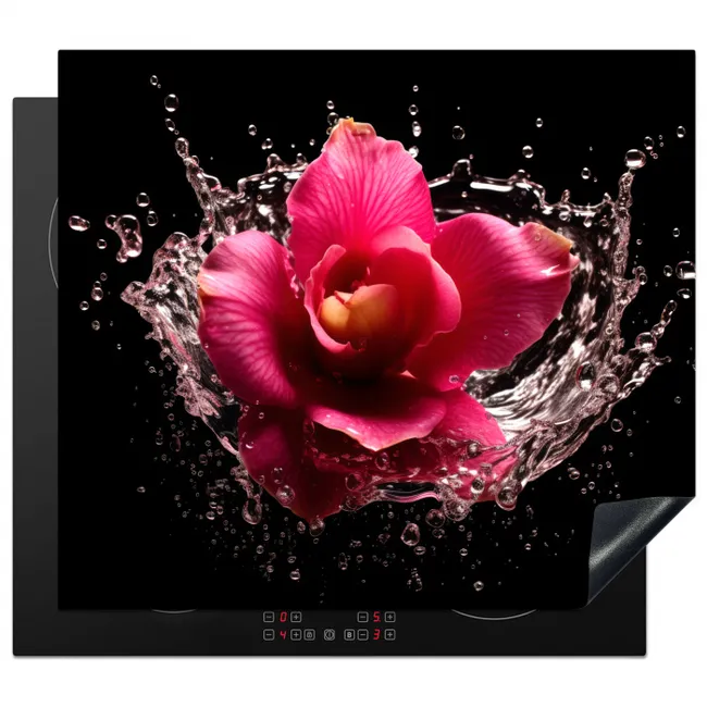 Bloemen - Roze - Water - Zwart - Botanisch - Natuur Inductie beschermer vinyl 3mm middel -3d