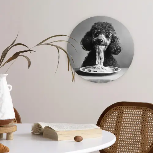 Poedel - Hond - Zwart - Wit - Schattig - Pasta Wandcirkel kunststof plaat 5mm dik klein -sfeer4