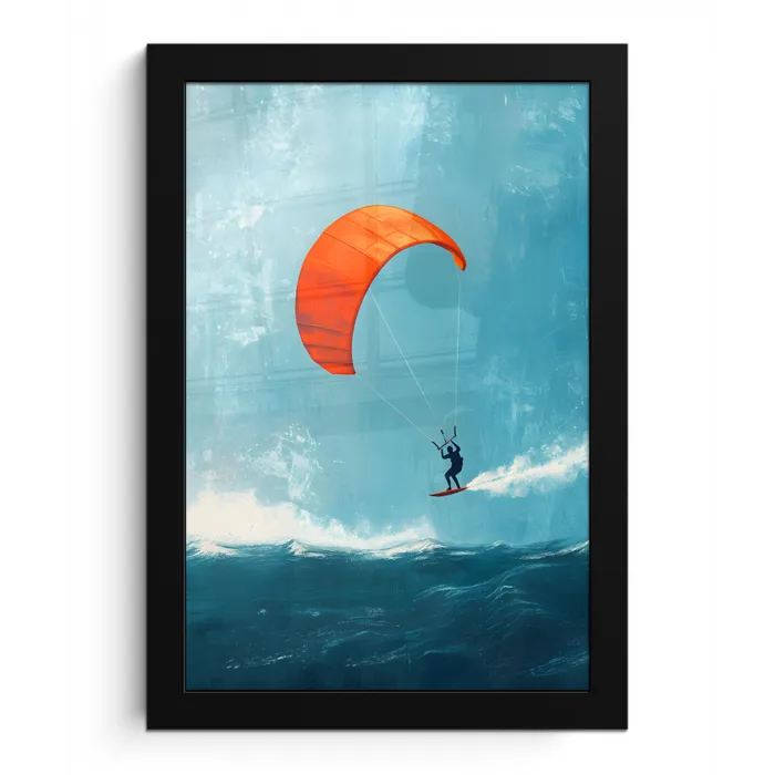Kitesurfer - Oranje - Zee - Lucht fotolijst zwart zonder passe partout klein -3d