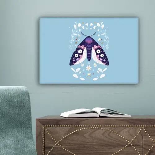 Bladeren - Wit - Vlinder - Insect canvas 2cm klein -sfeer4