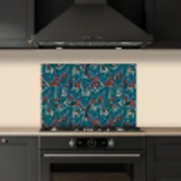 Golven - Retro - Blauw - Patroon keuken achterwand spatscherm klein 900 -sfeer1