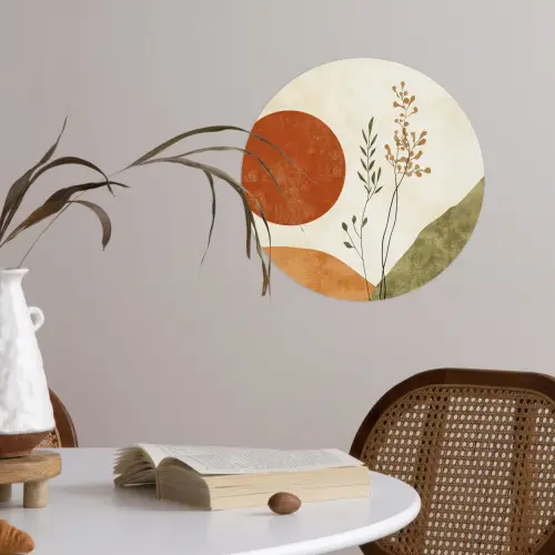 Zon - Abstract - Takken - Oranje Wandcirkel behangsticker klein -sfeer3