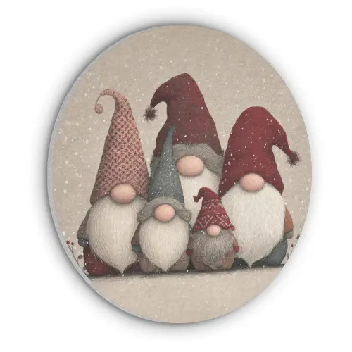 Kabouters - Kerst - Sneeuw - Puntmutsen Akoestische PET Vilt - Rond klein -3d