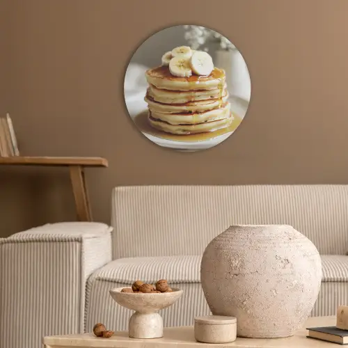 Pannenkoeken - Banaan - Siroop - Wit - Beige Akoestische PET Vilt - Rond klein -sfeer1